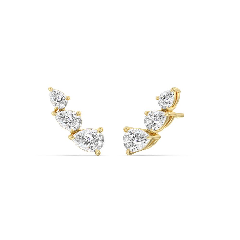 Trilogy Pear Shape Concave Climber Earrings with 14KT Yellow Gold / Left Cut Diamond in 14KT Yellow Gold / Left view 1
