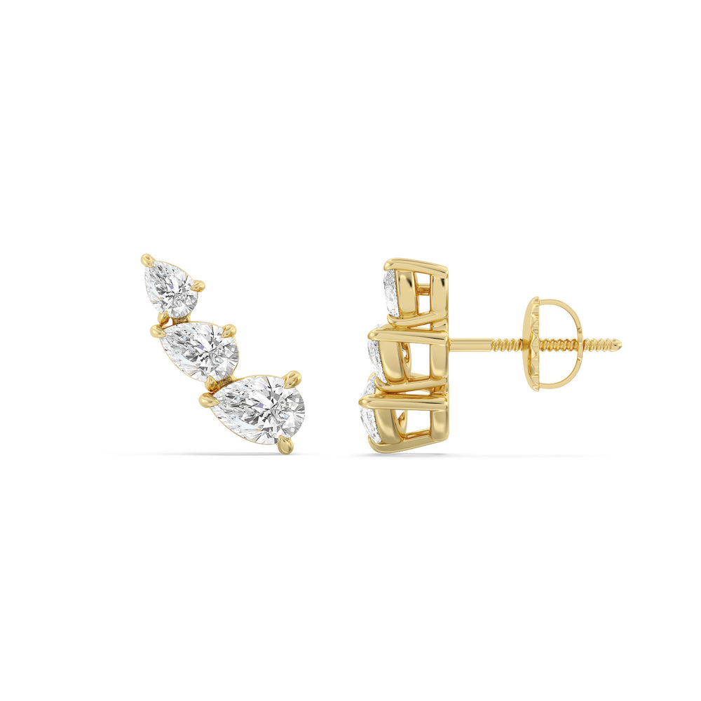 Trilogy Pear Shape Concave Climber Earrings with 14KT Yellow Gold / Right Cut Diamond in 14KT Yellow Gold / Right view 2
