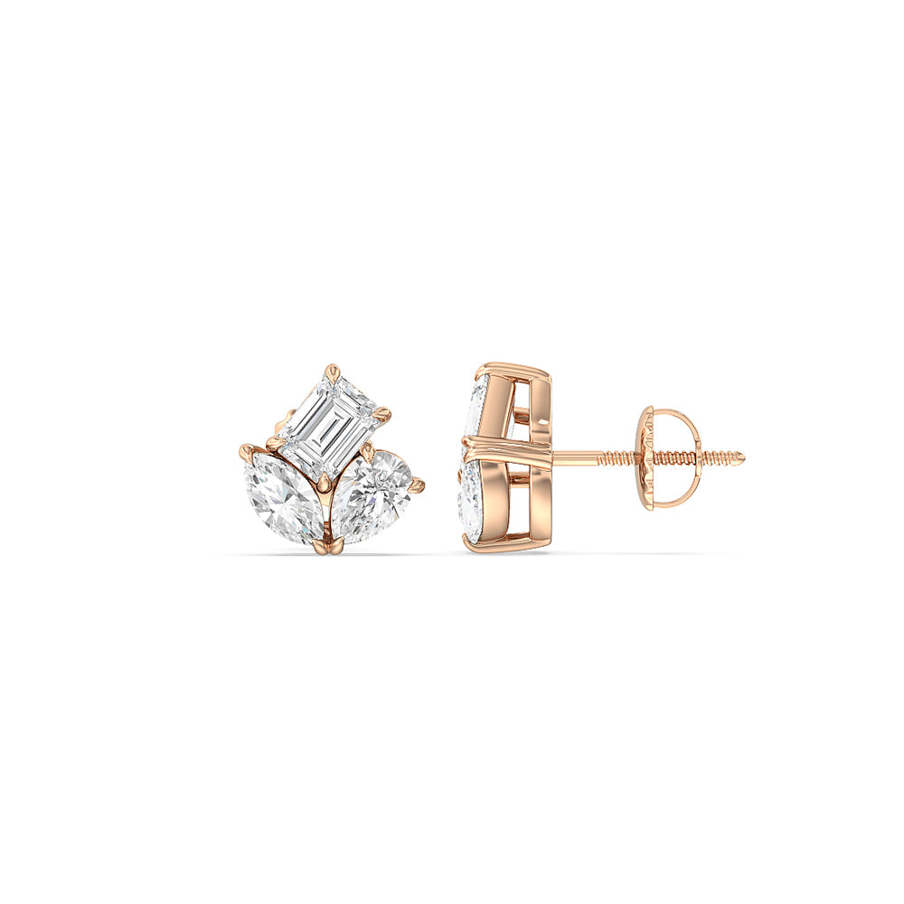 Trilogy Melody Stud Earrings with 14KT Rose Gold / Lab / 1 Cut Diamond in 14KT Rose Gold / Lab / 1 view 4
