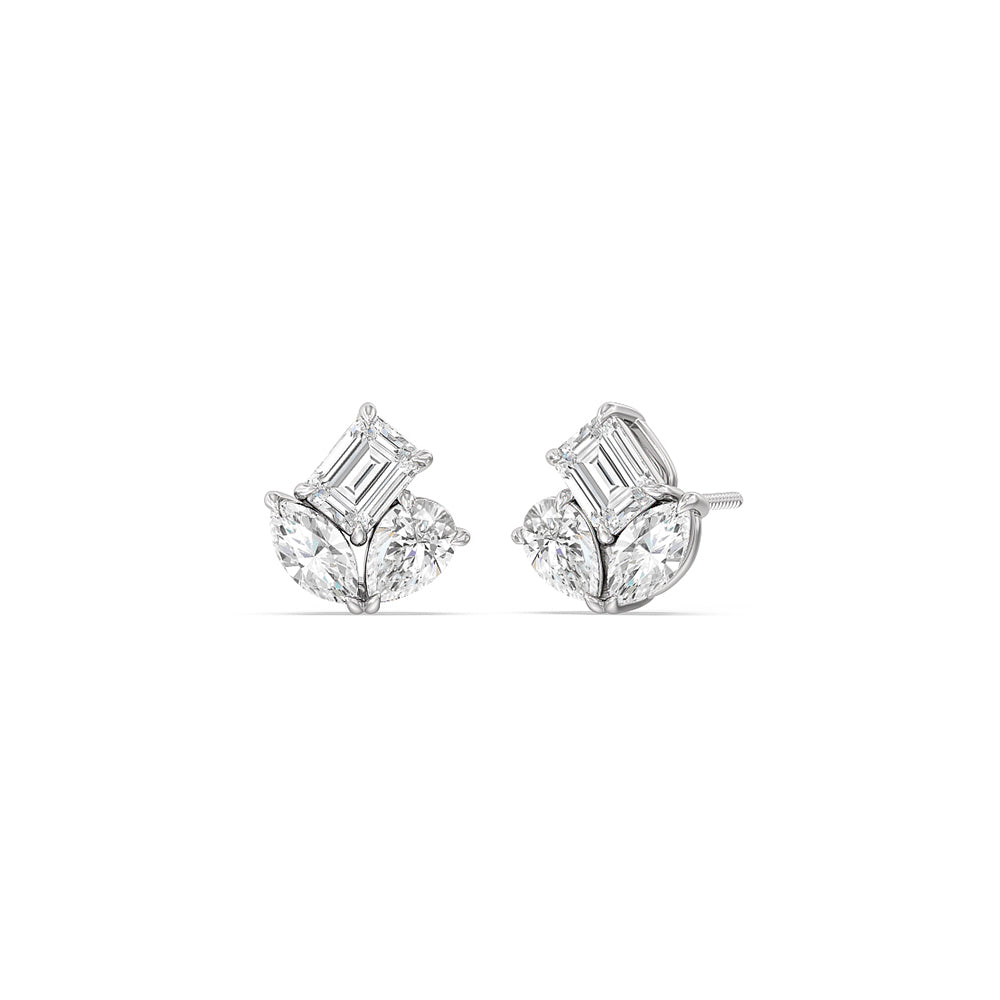 Trilogy Melody Stud Earrings with 14KT White Gold / Lab / 1 Cut Diamond in 14KT White Gold / Lab / 1 view 1
