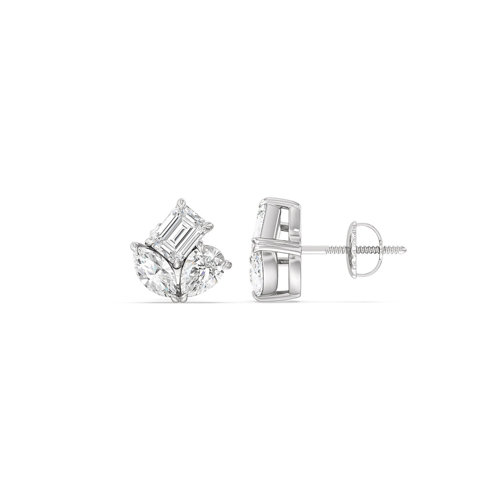 Trilogy Melody Stud Earrings with 14KT White Gold / Lab / 1 Cut Diamond in 14KT White Gold / Lab / 1 view 4
