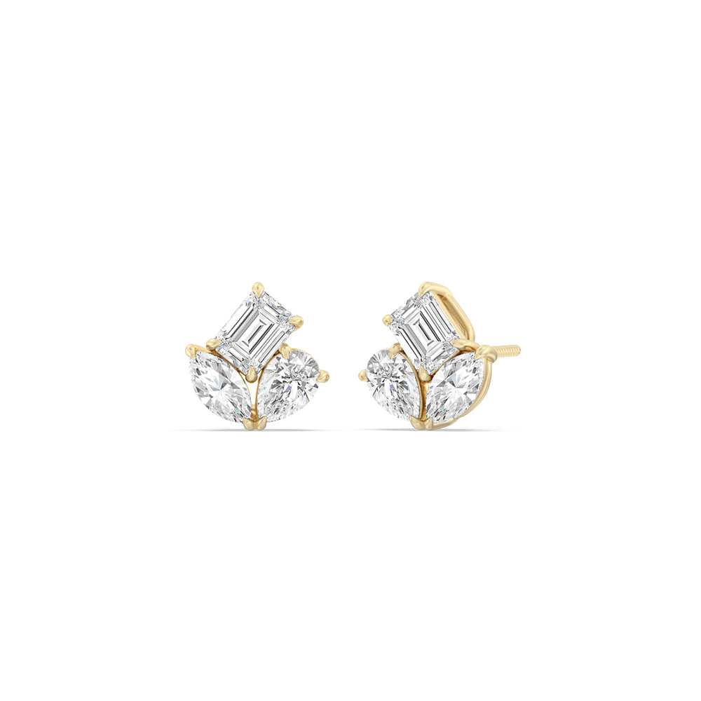 Trilogy Melody Stud Earrings with 14KT Yellow Gold / Lab / 1 Cut Diamond in 14KT Yellow Gold / Lab / 1 view 1
