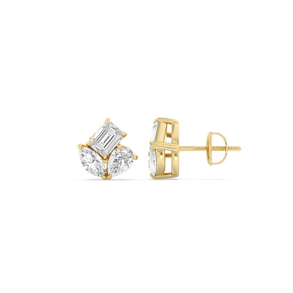 Trilogy Melody Stud Earrings with 14KT Yellow Gold / Lab / 1 Cut Diamond in 14KT Yellow Gold / Lab / 1 view 4
