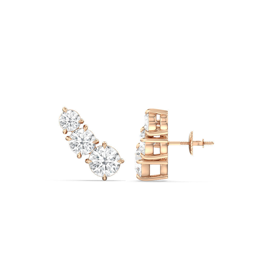 Trilogy Graduating Climber Earrings with 14KT Rose Gold / Right Cut Diamond in 14KT Rose Gold / Right view 4
