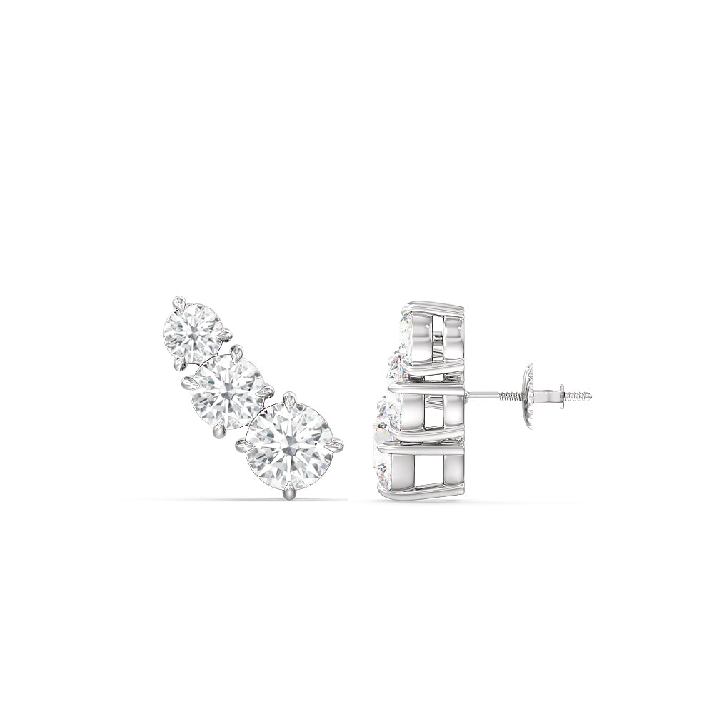 Trilogy Graduating Climber Earrings with 14KT White Gold / Pair Cut Diamond in 14KT White Gold / Pair view 4
