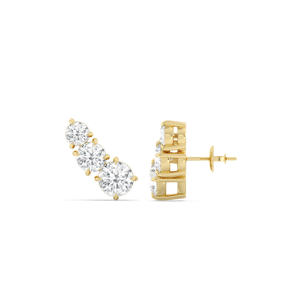 Trilogy Graduating Climber Earrings with 14KT Yellow Gold / Pair Cut Diamond in 14KT Yellow Gold / Pair view 4
