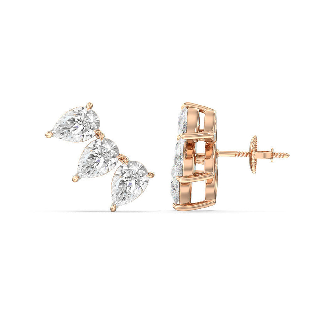 Trilogy Pear Cut Climber Earrings with 14KT Rose Gold / Lab / 1 1/2 Cut Diamond in 14KT Rose Gold / Lab / 1 1/2 view 4
