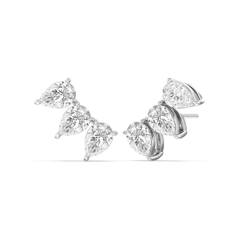 Trilogy Pear Cut Climber Earrings with 14KT White Gold / Lab / 1 1/2 Cut Diamond in 14KT White Gold / Lab / 1 1/2 view 1
