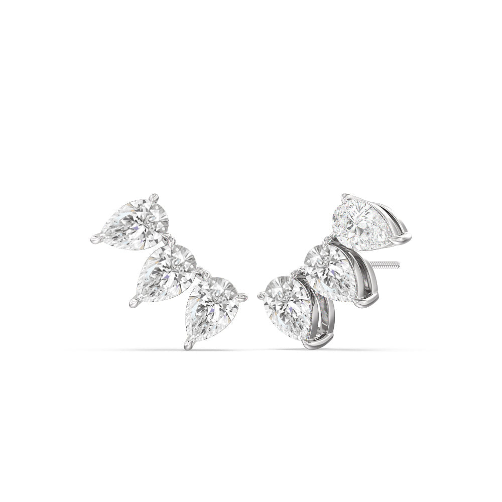 Trilogy Pear Cut Climber Earrings With Clarity