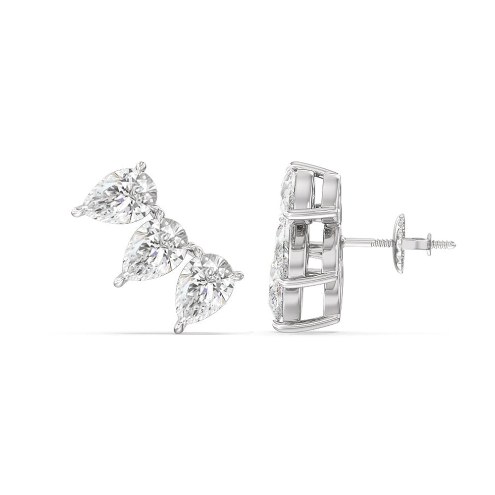 Trilogy Pear Cut Climber Earrings with 14KT White Gold / Lab / 1 1/2 Cut Diamond in 14KT White Gold / Lab / 1 1/2 view 4
