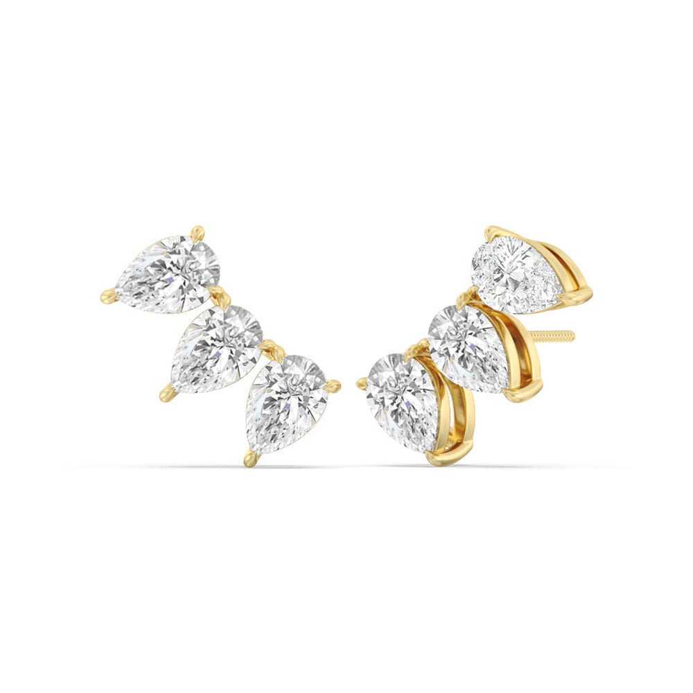 Trilogy Pear Cut Climber Earrings with 14KT Yellow Gold / Lab / 1 1/2 Cut Diamond in 14KT Yellow Gold / Lab / 1 1/2 view 1
