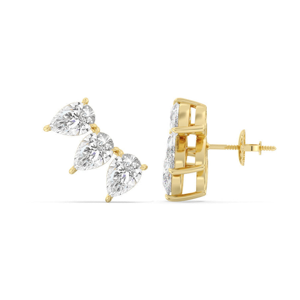 Trilogy Pear Cut Climber Earrings with 14KT Yellow Gold / Lab / 1 1/2 Cut Diamond in 14KT Yellow Gold / Lab / 1 1/2 view 4
