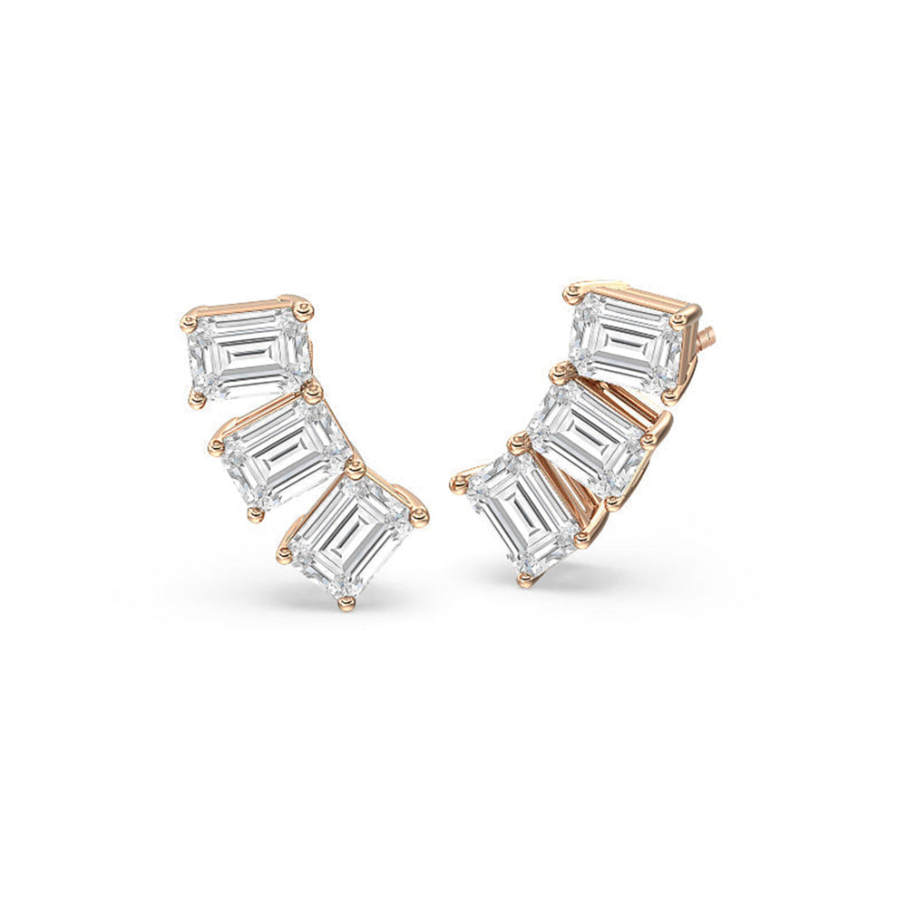 Trilogy Emerald Cut Climber Earrings with 14KT Rose Gold / 2 1/4 Cut Diamond in 14KT Rose Gold / 2 1/4 view 1
