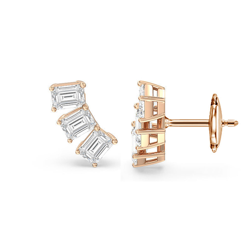 Trilogy Emerald Cut Climber Earrings with 14KT Rose Gold / 2 1/4 Cut Diamond in 14KT Rose Gold / 2 1/4 view 4
