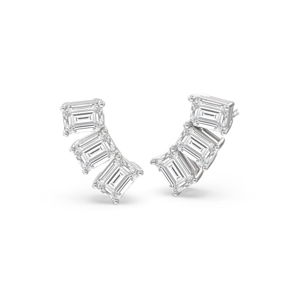 Trilogy Emerald Cut Climber Earrings with 14KT White Gold / 2 1/4 Cut Diamond in 14KT White Gold / 2 1/4 view 1
