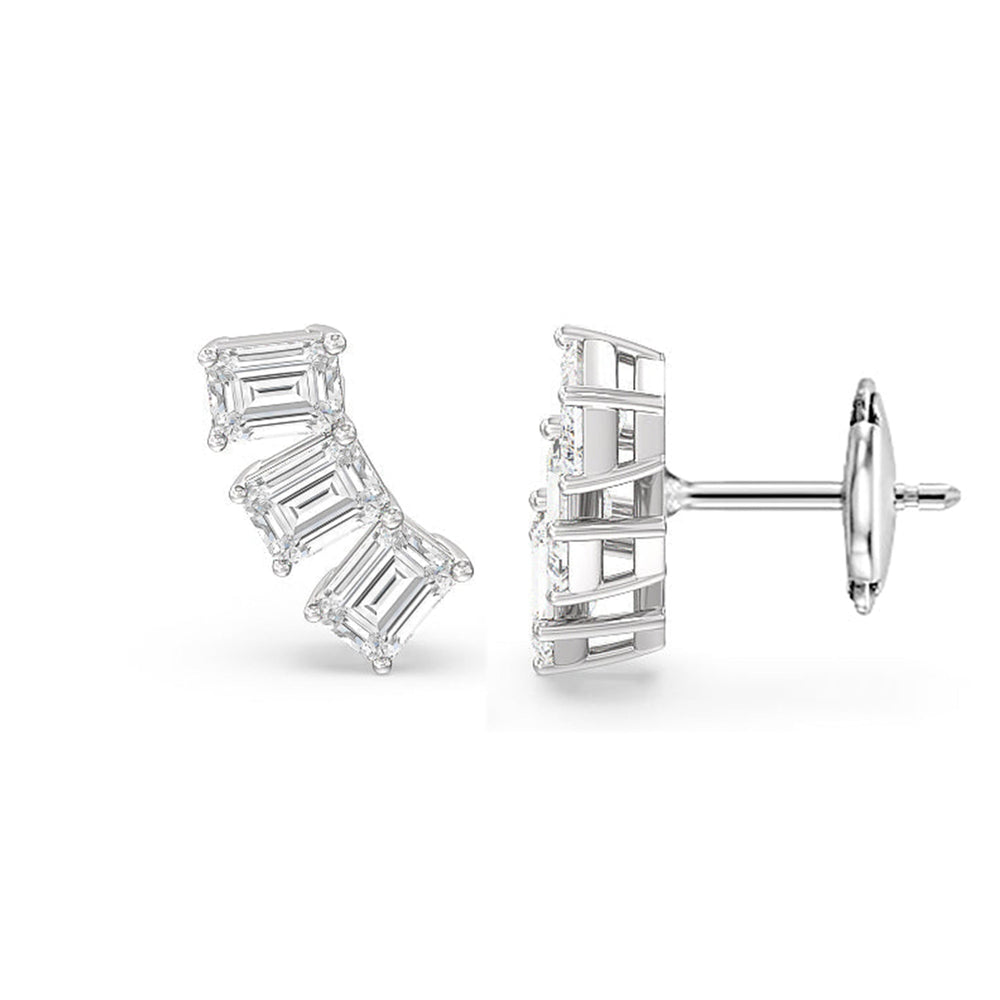 Trilogy Emerald Cut Climber Earrings with 14KT White Gold / 2 1/4 Cut Diamond in 14KT White Gold / 2 1/4 view 4
