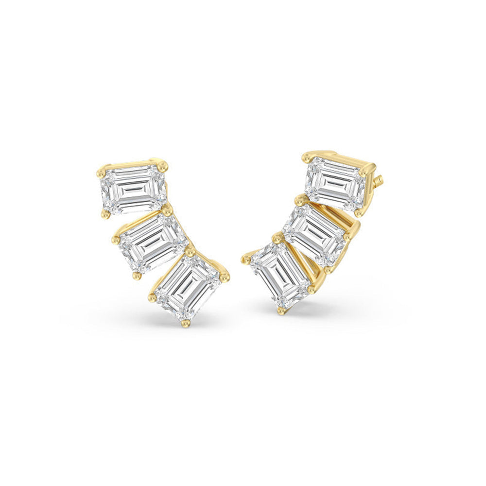 Trilogy Emerald Cut Climber Earrings with 14KT Yellow Gold / 2 1/4 Cut Diamond in 14KT Yellow Gold / 2 1/4 view 1
