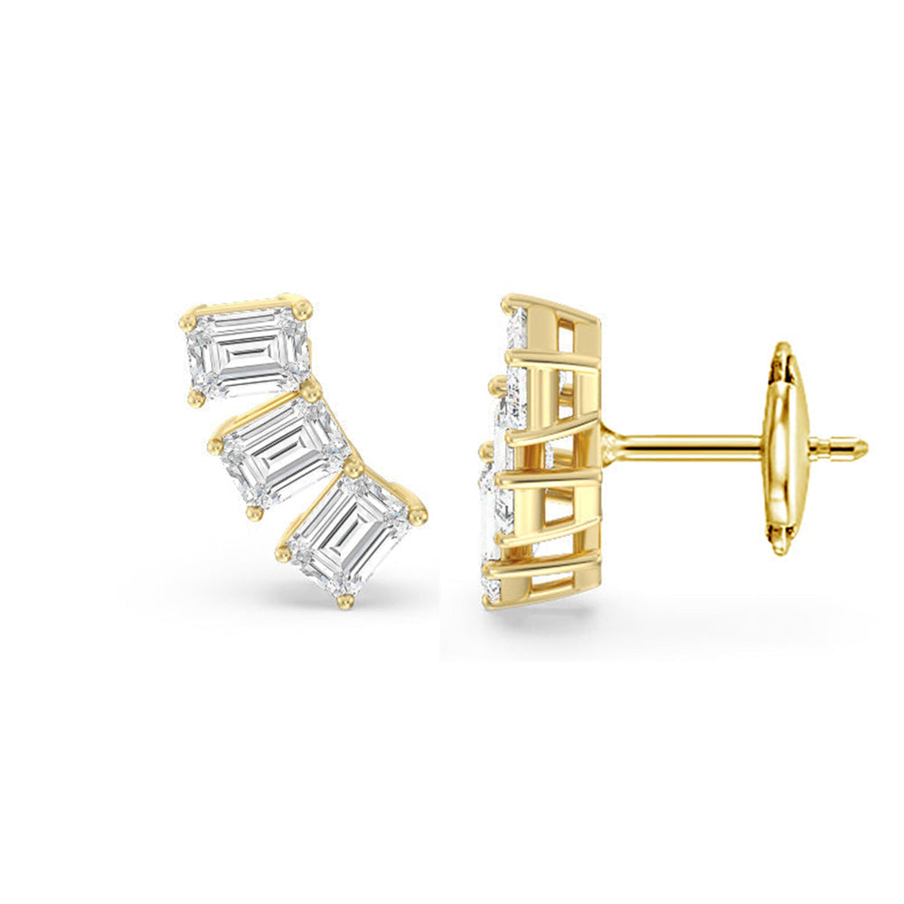 Trilogy Emerald Cut Climber Earrings with 14KT Yellow Gold / 2 1/4 Cut Diamond in 14KT Yellow Gold / 2 1/4 view 4
