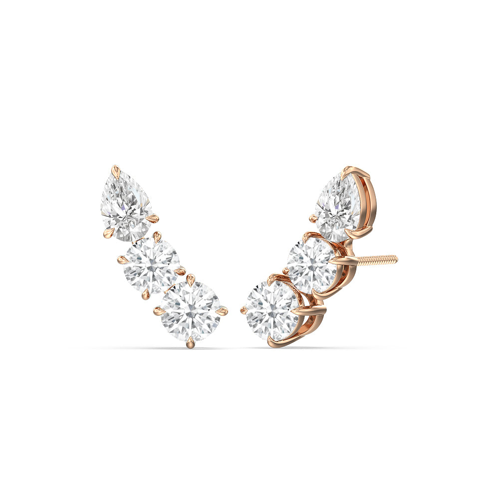 Trilogy Round and Pear Climber Earrings with 14KT Rose Gold / Right Cut Diamond in 14KT Rose Gold / Right view 1
