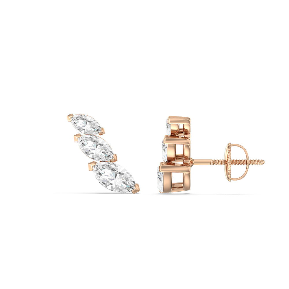 Trilogy Marquise Climber Earrings with 14KT Rose Gold / Left Cut Diamond in 14KT Rose Gold / Left view 2
