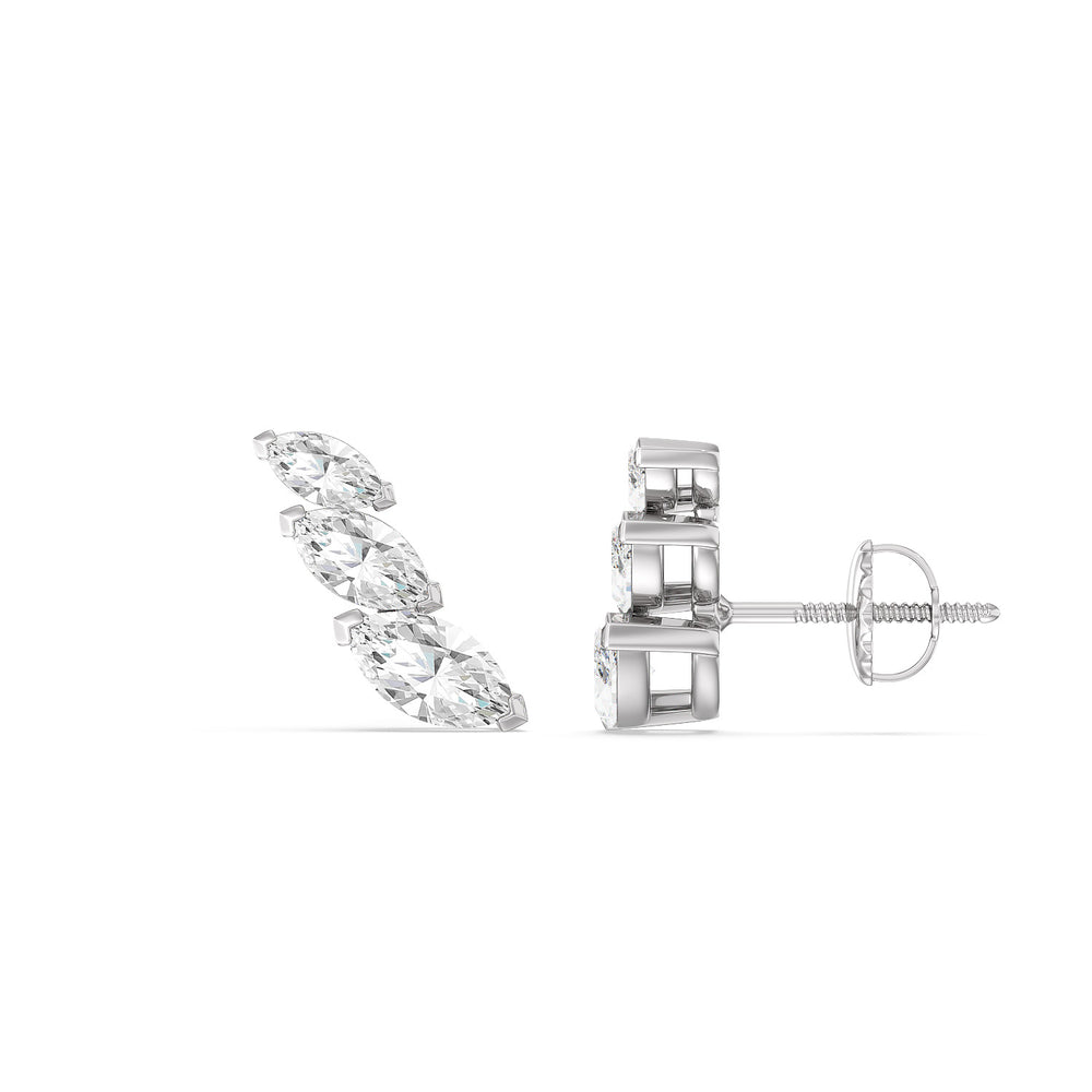 Trilogy Marquise Climber Earrings with 14KT White Gold / Right Cut Diamond in 14KT White Gold / Right view 2
