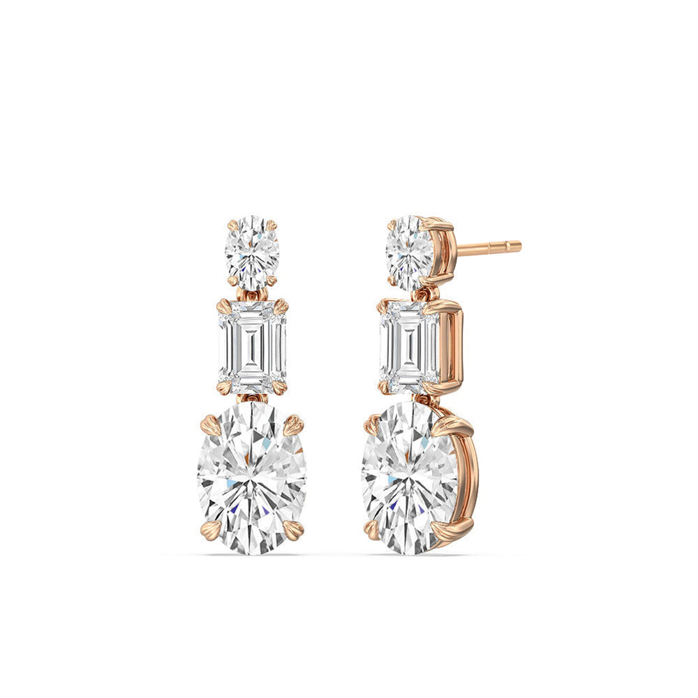 Elegance Oval and Emerald Dangle Earrings with 14KT Rose Gold / Lab / 6 Cut Diamond in 14KT Rose Gold / Lab / 6 view 1
