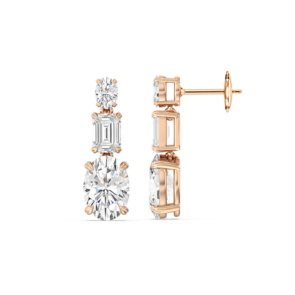 Elegance Oval and Emerald Dangle Earrings with 14KT Rose Gold / Lab / 6 Cut Diamond in 14KT Rose Gold / Lab / 6 view 2
