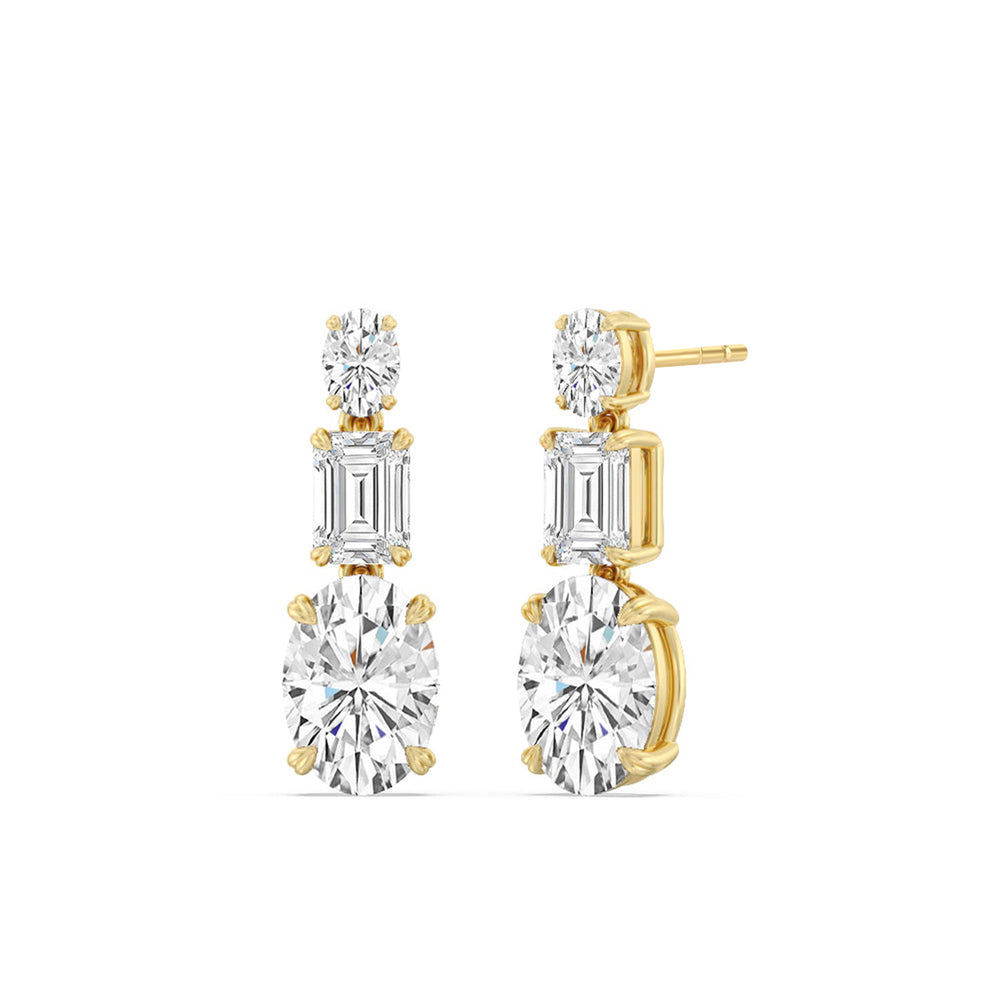 Elegance Oval and Emerald Dangle Earrings with 14KT Yellow Gold / Lab / 6 Cut Diamond in 14KT Yellow Gold / Lab / 6 view 1
