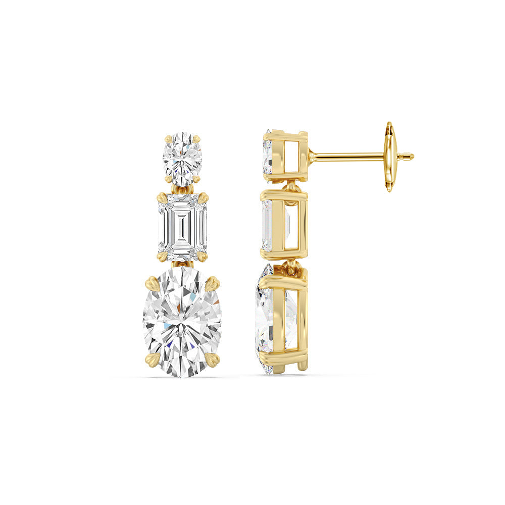 Elegance Oval and Emerald Dangle Earrings with 14KT Yellow Gold / Lab / 6 Cut Diamond in 14KT Yellow Gold / Lab / 6 view 2
