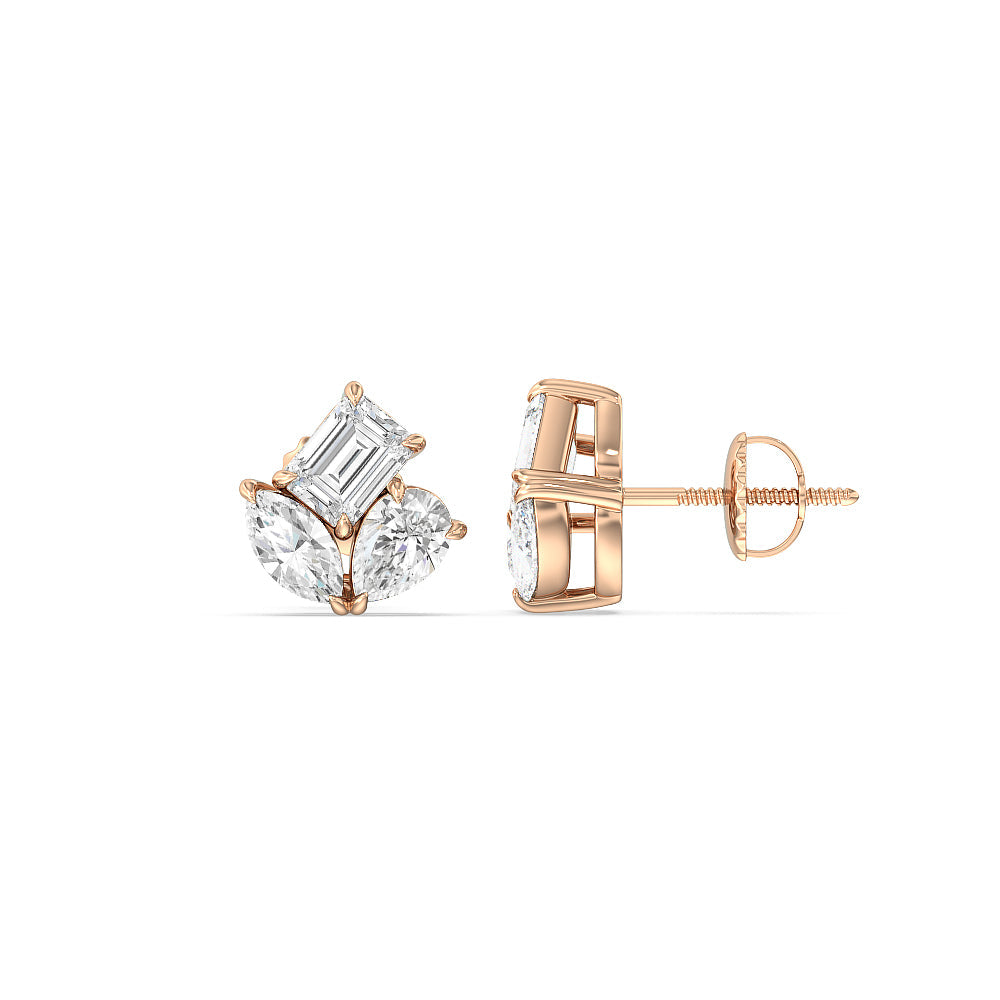 Trilogy Melody Stud Earrings with 14KT Rose Gold / Lab / 2 Cut Diamond in 14KT Rose Gold / Lab / 2 view 4
