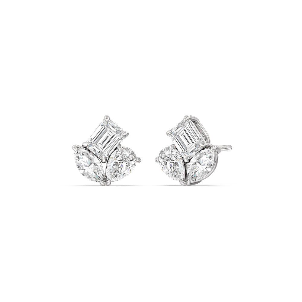Trilogy Melody Stud Earrings with 14KT White Gold / Lab / 2 Cut Diamond in 14KT White Gold / Lab / 2 view 1
