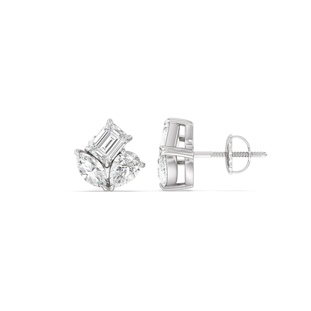 Trilogy Melody Stud Earrings with 14KT White Gold / Lab / 2 Cut Diamond in 14KT White Gold / Lab / 2 view 4
