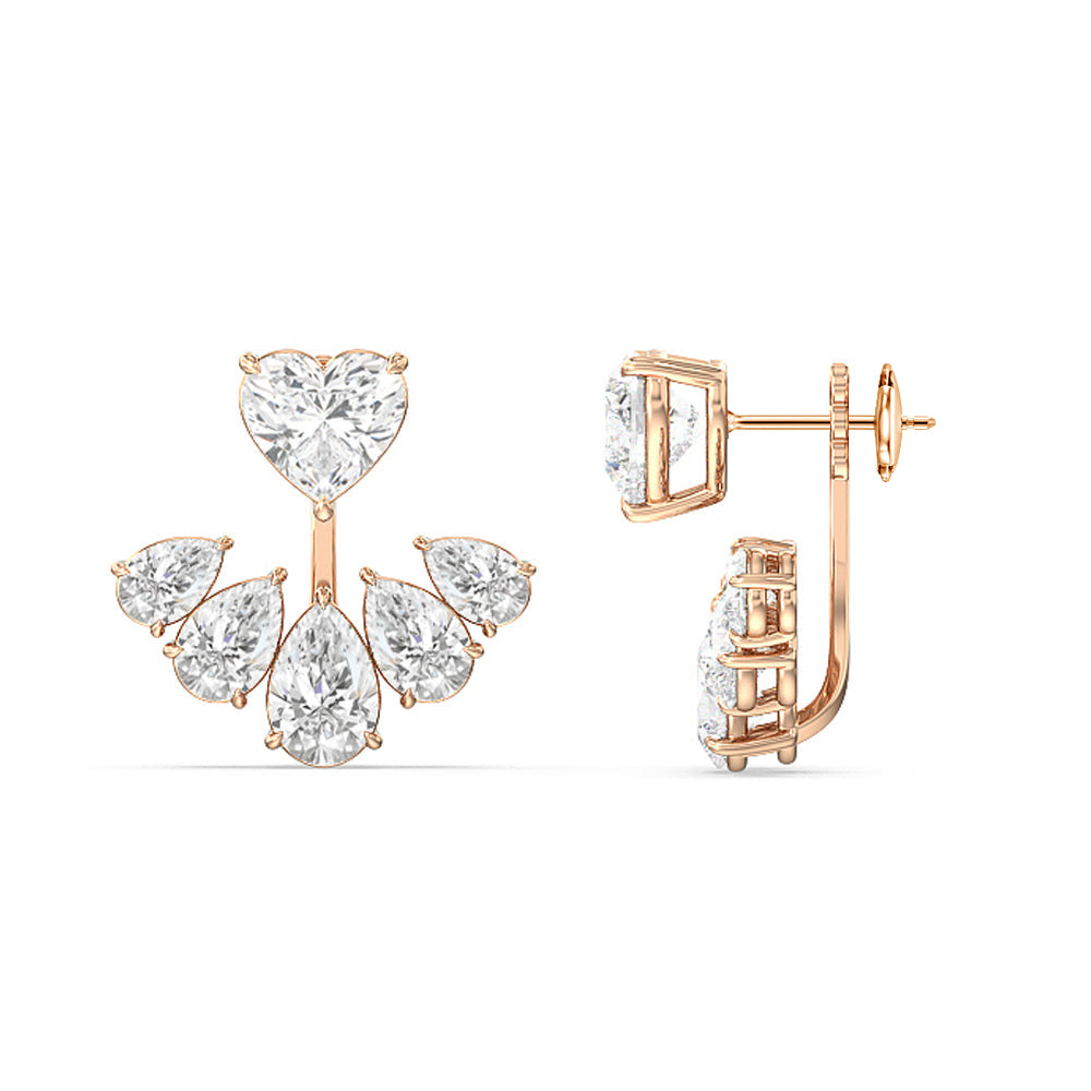 Heart Solitaire Front-Back Earrings with 18KT Rose Gold / Lab / 15 1/2 Cut Diamond in 14KT Rose Gold / Lab / 15 1/2 view 2
