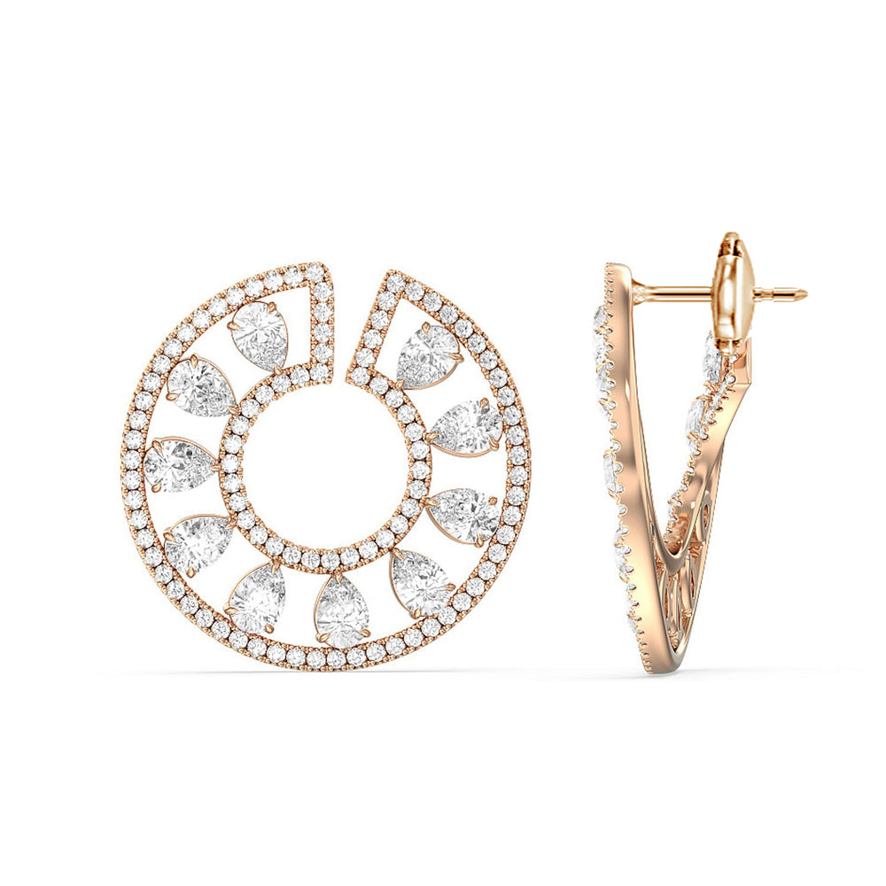 Spiral Pear Shape Diamond Earrings with 18KT Rose Gold / Lab / 6 1/2 Cut Diamond in 14KT Rose Gold / Lab / 6 1/2 view 2
