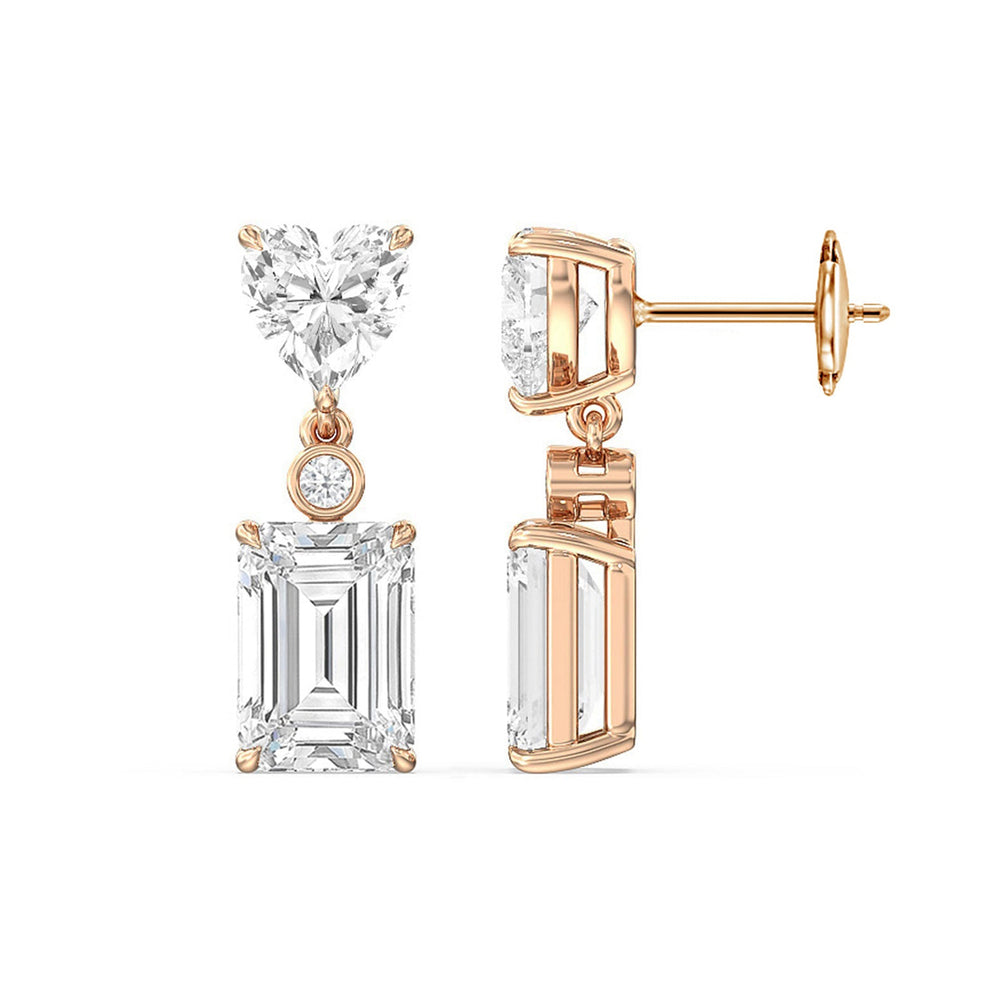 Heart Shape with Emerald Drop Earrings with 18KT Rose Gold / Lab / 7 Cut Diamond in 14KT Rose Gold / Lab / 7 view 4

