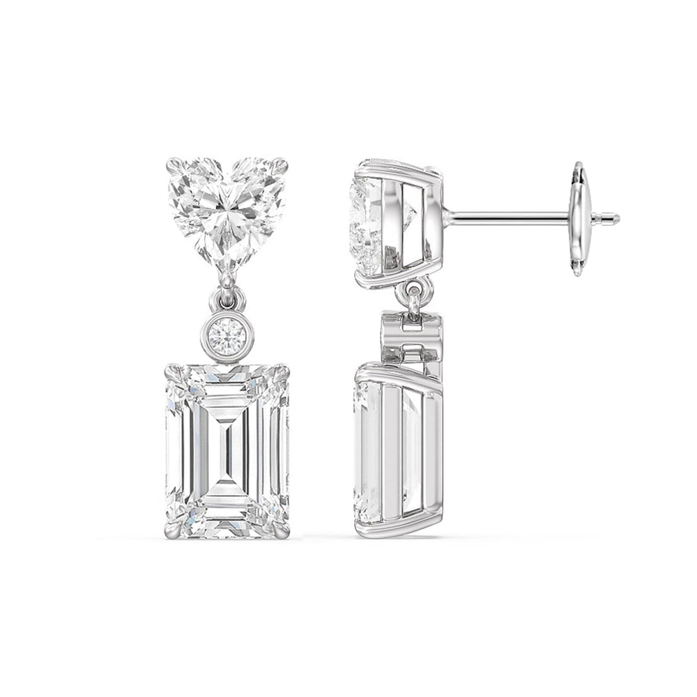 Heart Shape with Emerald Drop Earrings with 18KT White Gold / Lab / 7 Cut Diamond in 14KT White Gold / Lab / 7 view 4
