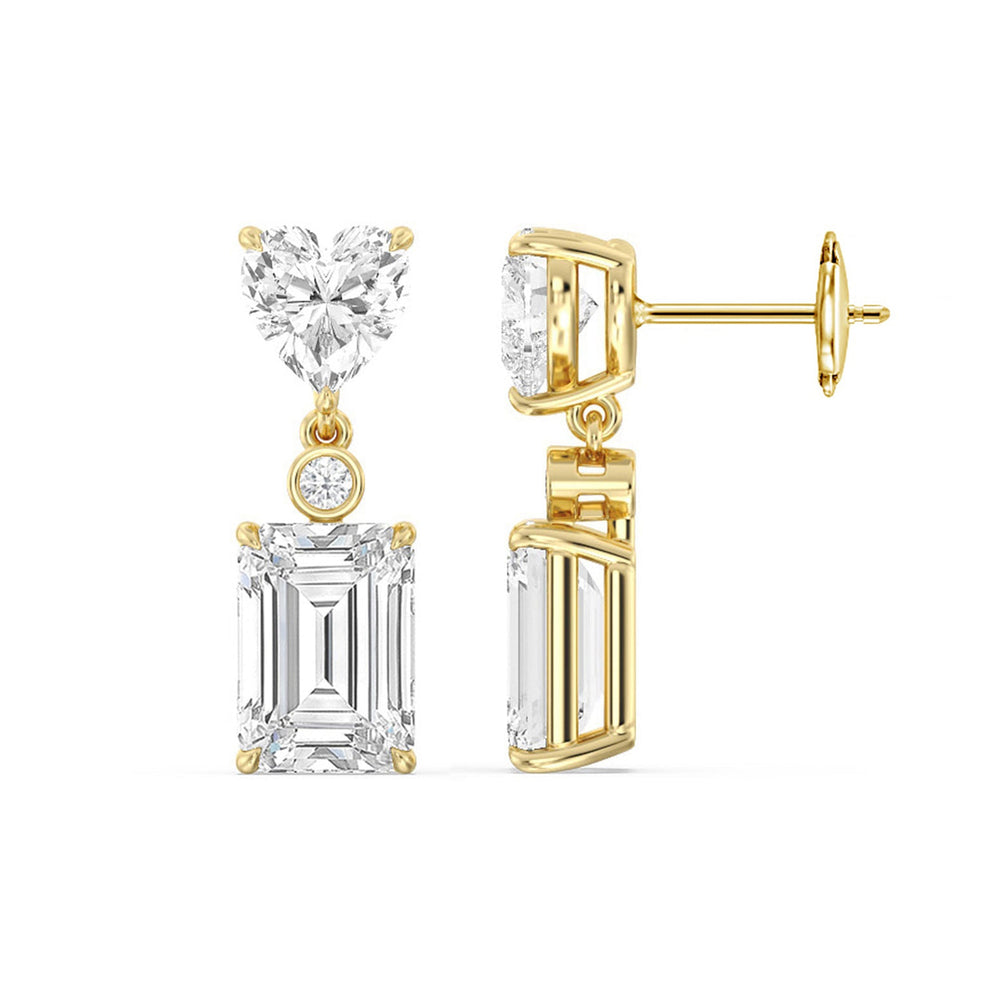 Heart Shape with Emerald Drop Earrings with 18KT Yellow Gold / Lab / 7 Cut Diamond in 14KT Yellow Gold / Lab / 7 view 4
