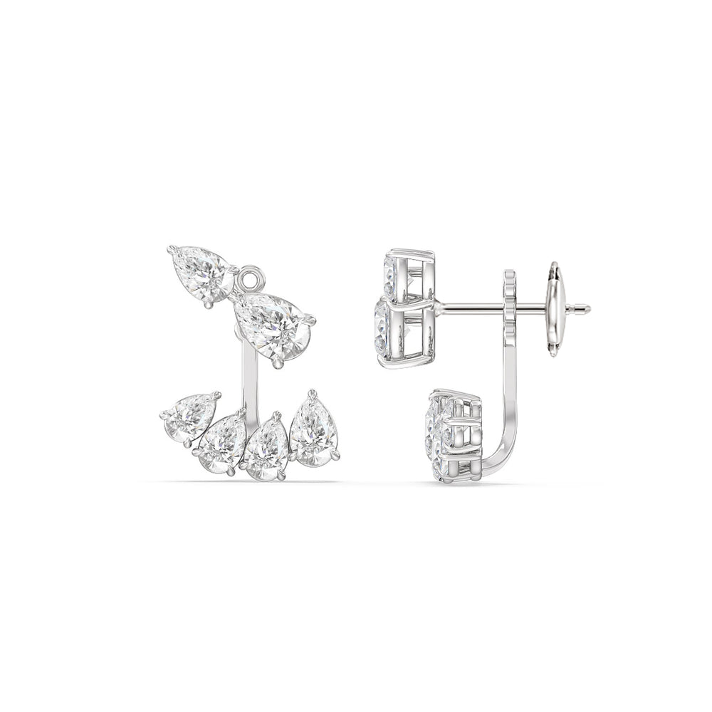 Front-Back Graduating Pear Earrings with 18KT White Gold / Lab / 4 9/10 Cut Diamond in 14KT White Gold / Lab / 4 9/10 view 2
