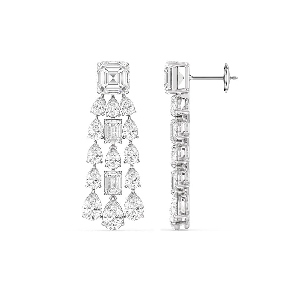 Pear and Emerald Shape Chandelier Earrings with 18KT White Gold / Lab / 17 1/5 Cut Diamond in 14KT White Gold / Lab / 17 1/5 view 2
