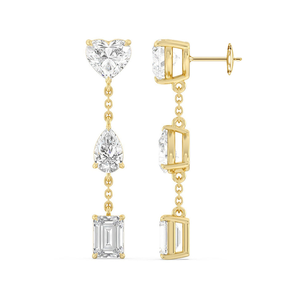 Heart, Pear, and Emerald Station Dangler Earrings with 18KT Yellow Gold / Lab / 4 Cut Diamond in 14KT Yellow Gold / Lab / 4 view 2
