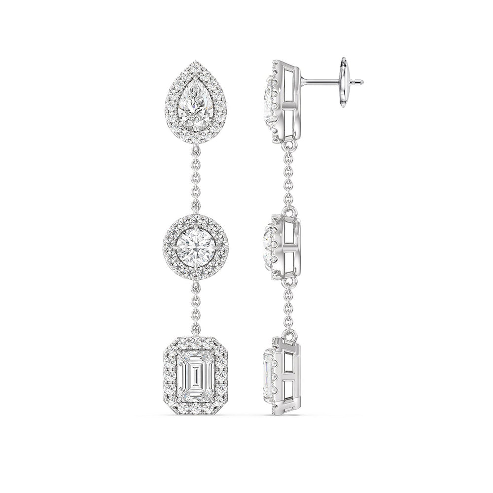 Mixed Shape Station Dangler Earrings with 18KT White Gold / Lab / 5 7/8 Cut Diamond in 14KT White Gold / Lab / 5 7/8 view 2

