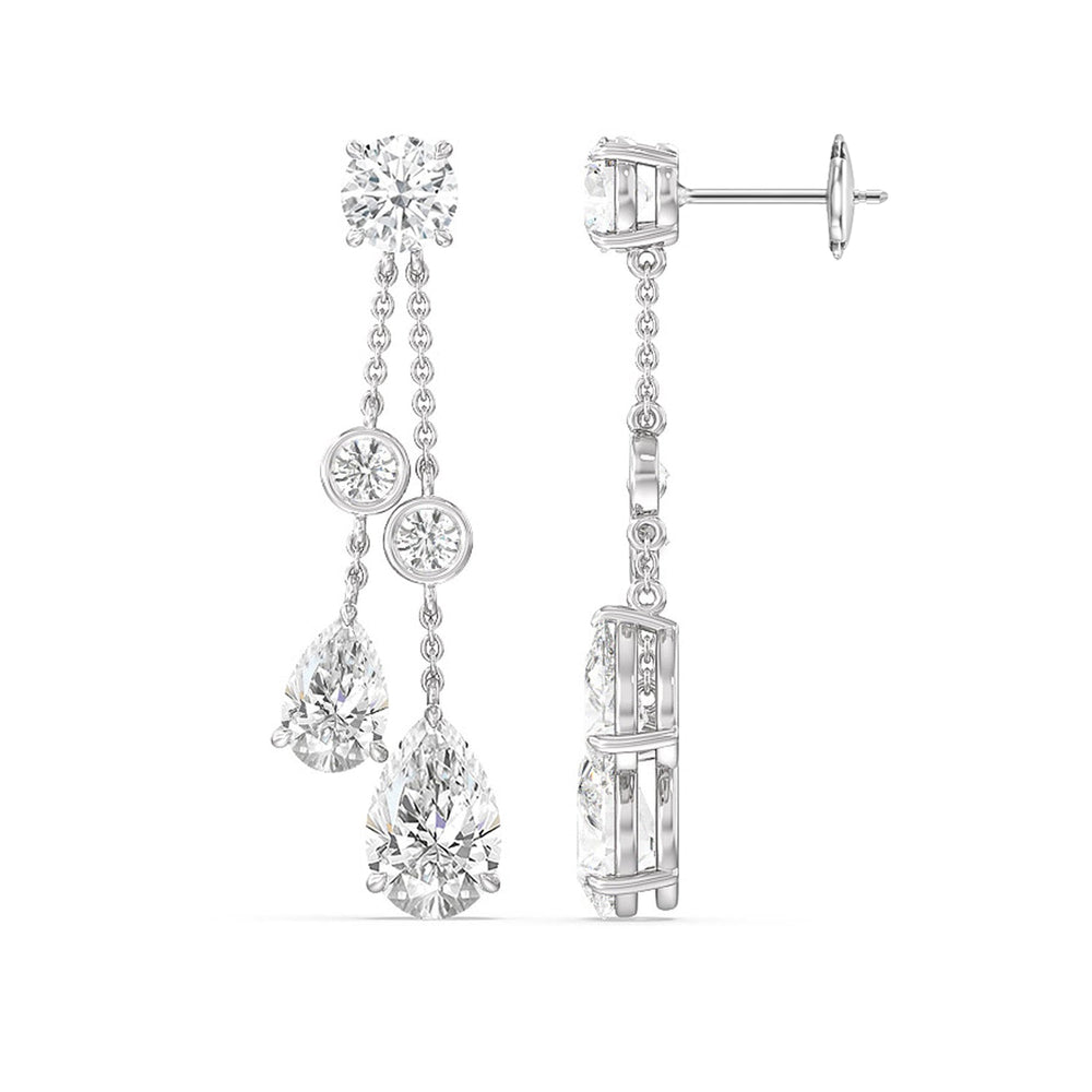 Pear Chandelier Station Earrings with 18KT White Gold / Lab / 8 5/8 Cut Diamond in 14KT White Gold / Lab / 8 5/8 view 2
