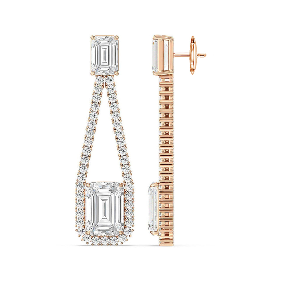 Emerald Shape Supported Drop Earrings with 18KT Rose Gold / Lab / 15 Cut Diamond in 14KT Rose Gold / Lab / 15 view 2

