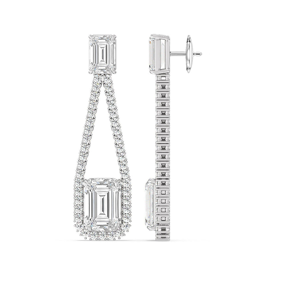 Emerald Shape Supported Drop Earrings with 18KT White Gold / Lab / 15 Cut Diamond in 14KT White Gold / Lab / 15 view 2
