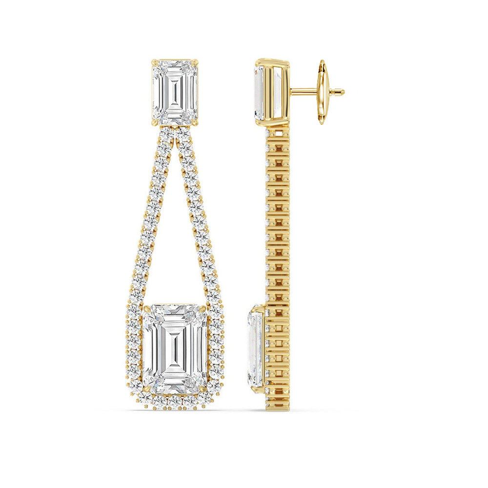 Emerald Shape Supported Drop Earrings with 18KT Yellow Gold / Lab / 15 Cut Diamond in 14KT Yellow Gold / Lab / 15 view 2
