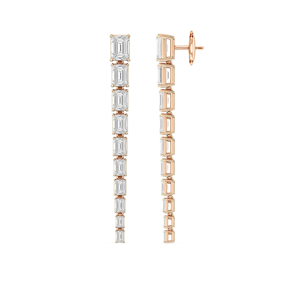 Descending Emerald Cut Diamond Dangler Earrings with 18KT Rose Gold / Lab / 8 3/4 Cut Diamond in 14KT Rose Gold / Lab / 8 3/4 view 2
