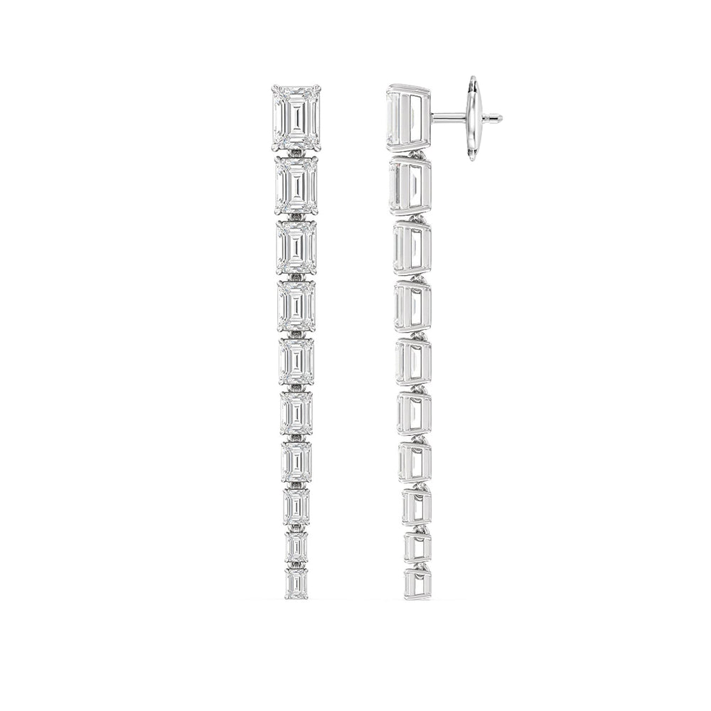 Descending Emerald Cut Diamond Dangler Earrings with 18KT White Gold / Lab / 8 3/4 Cut Diamond in 14KT White Gold / Lab / 8 3/4 view 2

