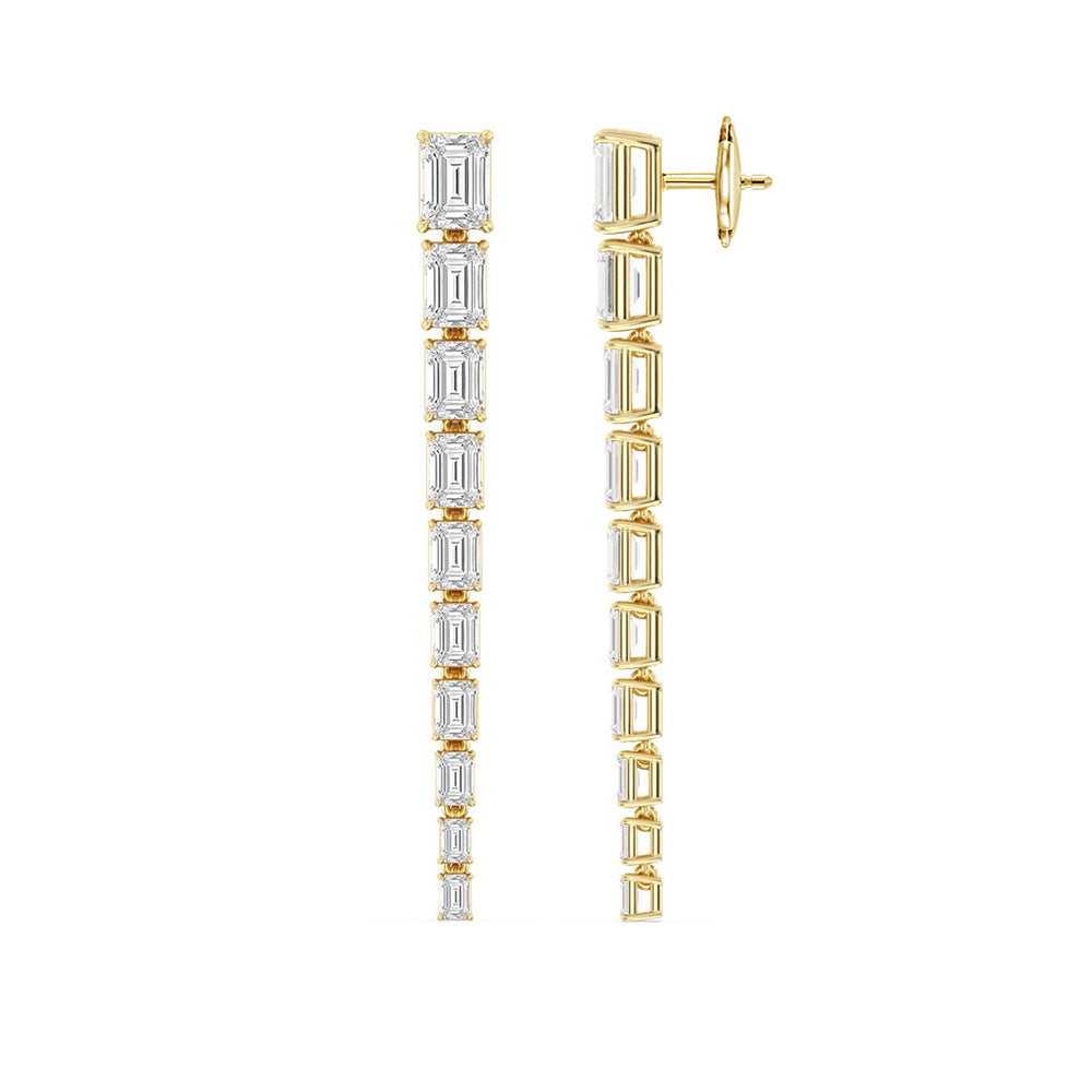 Descending Emerald Cut Diamond Dangler Earrings with 18KT Yellow Gold / Lab / 8 3/4 Cut Diamond in 14KT Yellow Gold / Lab / 8 3/4 view 2
