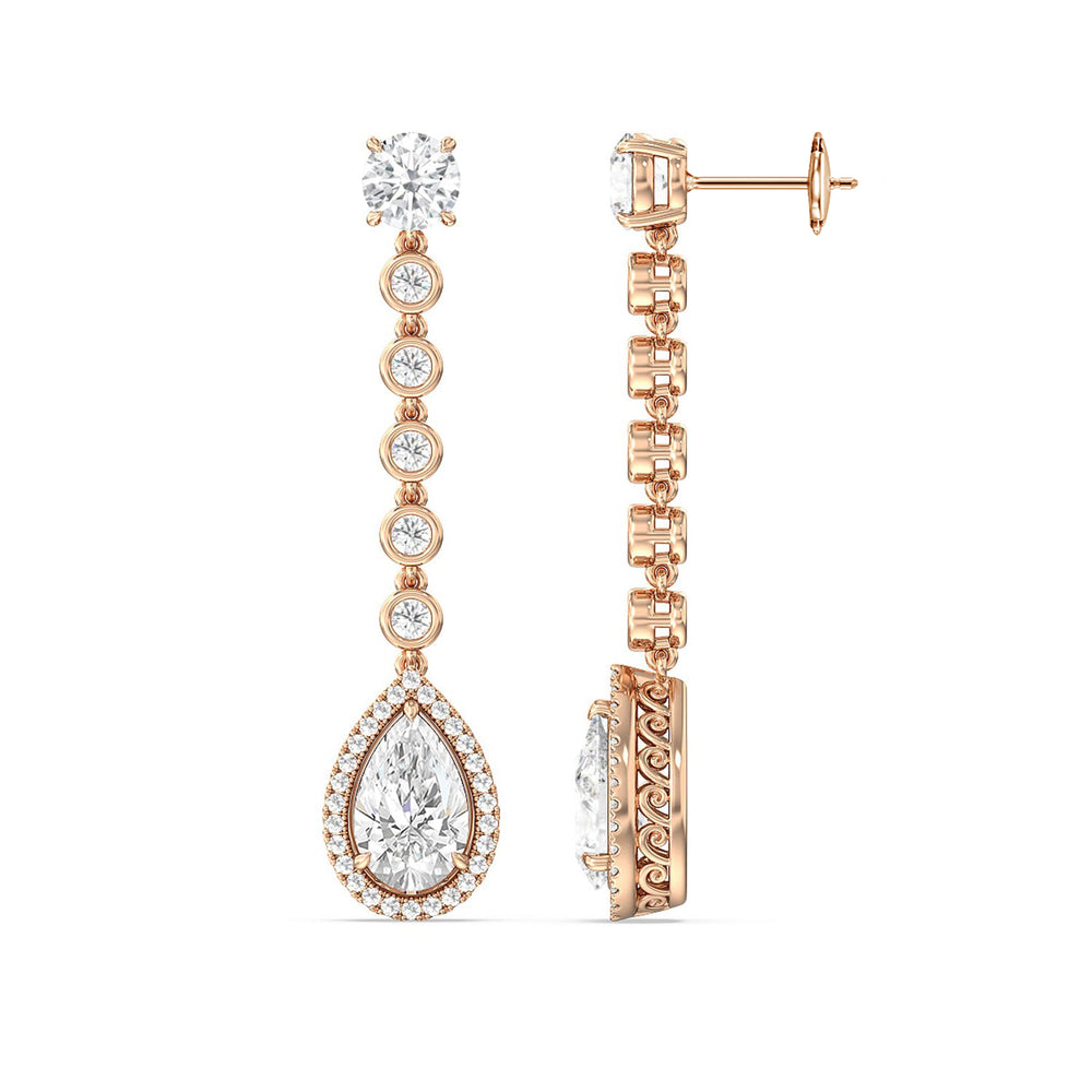 Pear Shape Drop Halo Dangler Earrings with 18KT Rose Gold / Lab / 8 1/4 Cut Diamond in 14KT Rose Gold / Lab / 8 1/4 view 2
