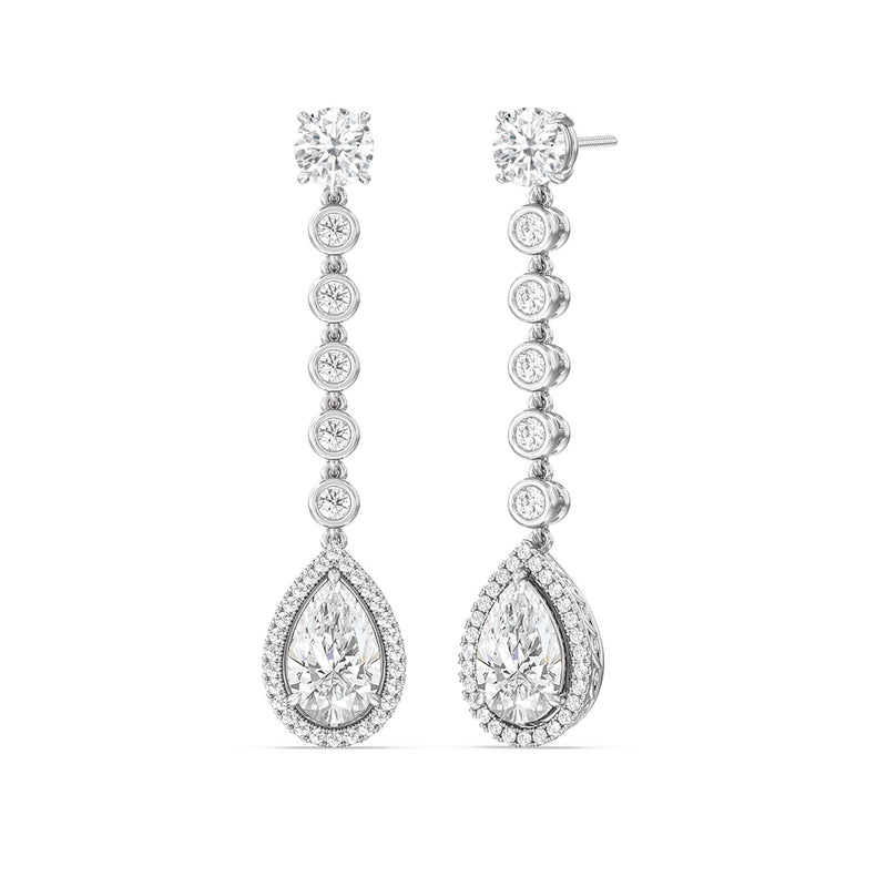 Pear Shape Drop Halo Dangler Earrings